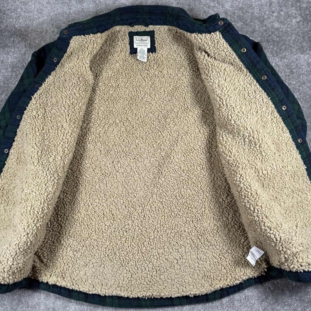LL Bean Jacket Men's Medium Green Blue Scotch Slightly Fitted Pearl Snap - Picture 3 of 7